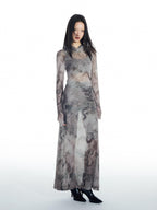 THELIGHT OFFICIAL Dragon Tie Dye Mesh Women's Polyester Blend Casual Maxi Dresses