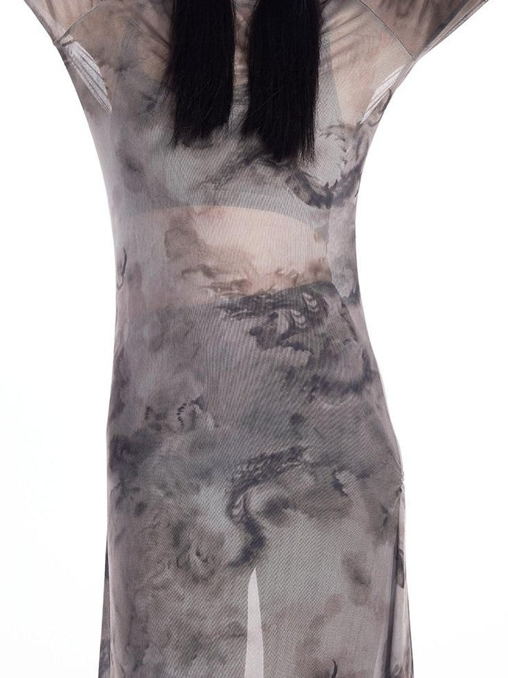 THELIGHT OFFICIAL Dragon Tie Dye Mesh Women's Polyester Blend Casual Maxi Dresses