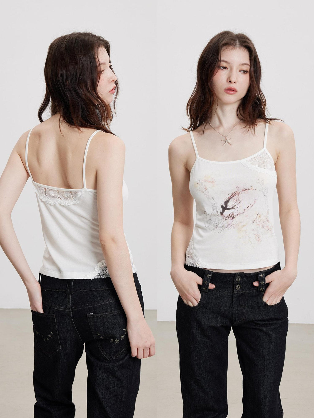 THELIGHT OFFICIAL Dreamy Lace Splice Animal Print Women's Lyocell Wool Blend Camisoles
