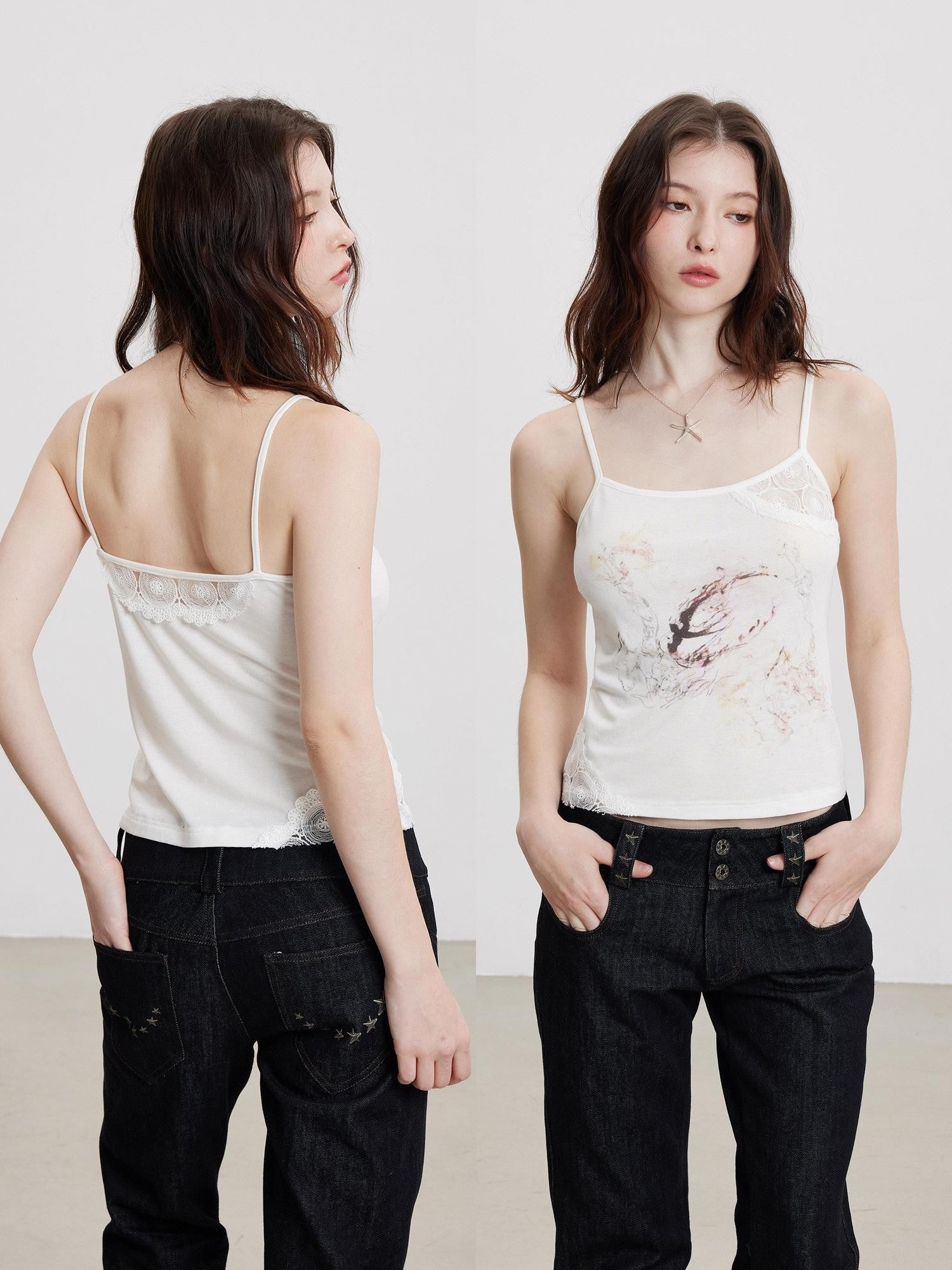 THELIGHT OFFICIAL Dreamy Lace Splice Animal Print Women's Lyocell Wool Blend Camisoles
