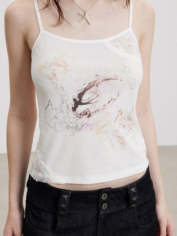 THELIGHT OFFICIAL Dreamy Lace Splice Animal Print Women's Lyocell Wool Blend Camisoles