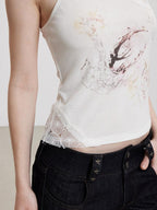 THELIGHT OFFICIAL Dreamy Lace Splice Animal Print Women's Lyocell Wool Blend Camisoles