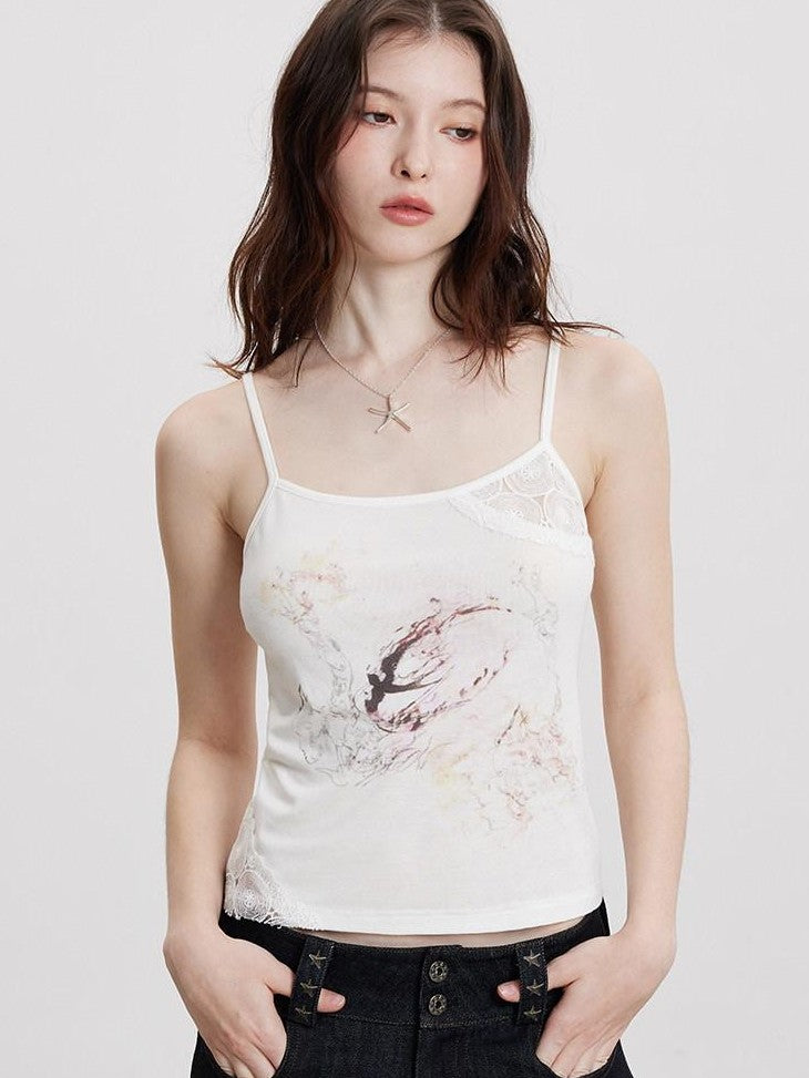 THELIGHT OFFICIAL Dreamy Lace Splice Animal Print Women's Lyocell Wool Blend Camisoles