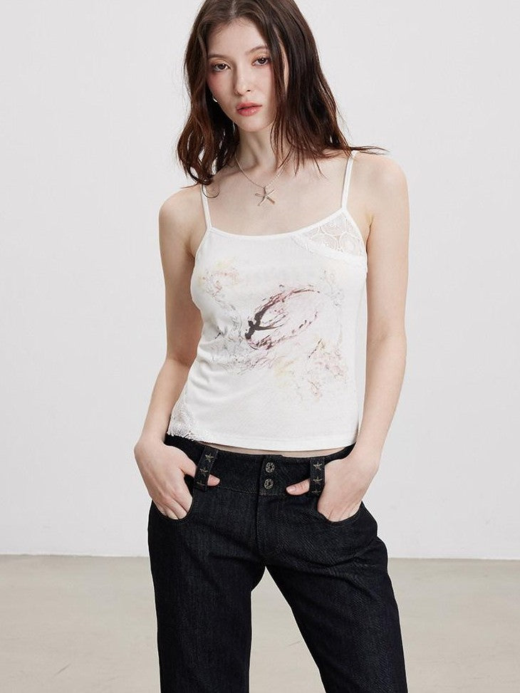 THELIGHT OFFICIAL Dreamy Lace Splice Animal Print Women's Lyocell Wool Blend Camisoles