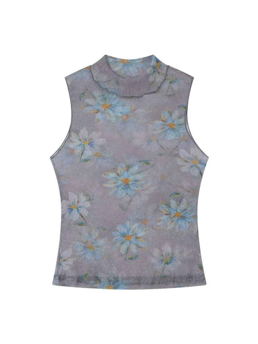 THELIGHT OFFICIAL Floral Mesh Printed Sheer Slim Fit Women's Polyamide Polyester Blend Tank Tops 922928279061