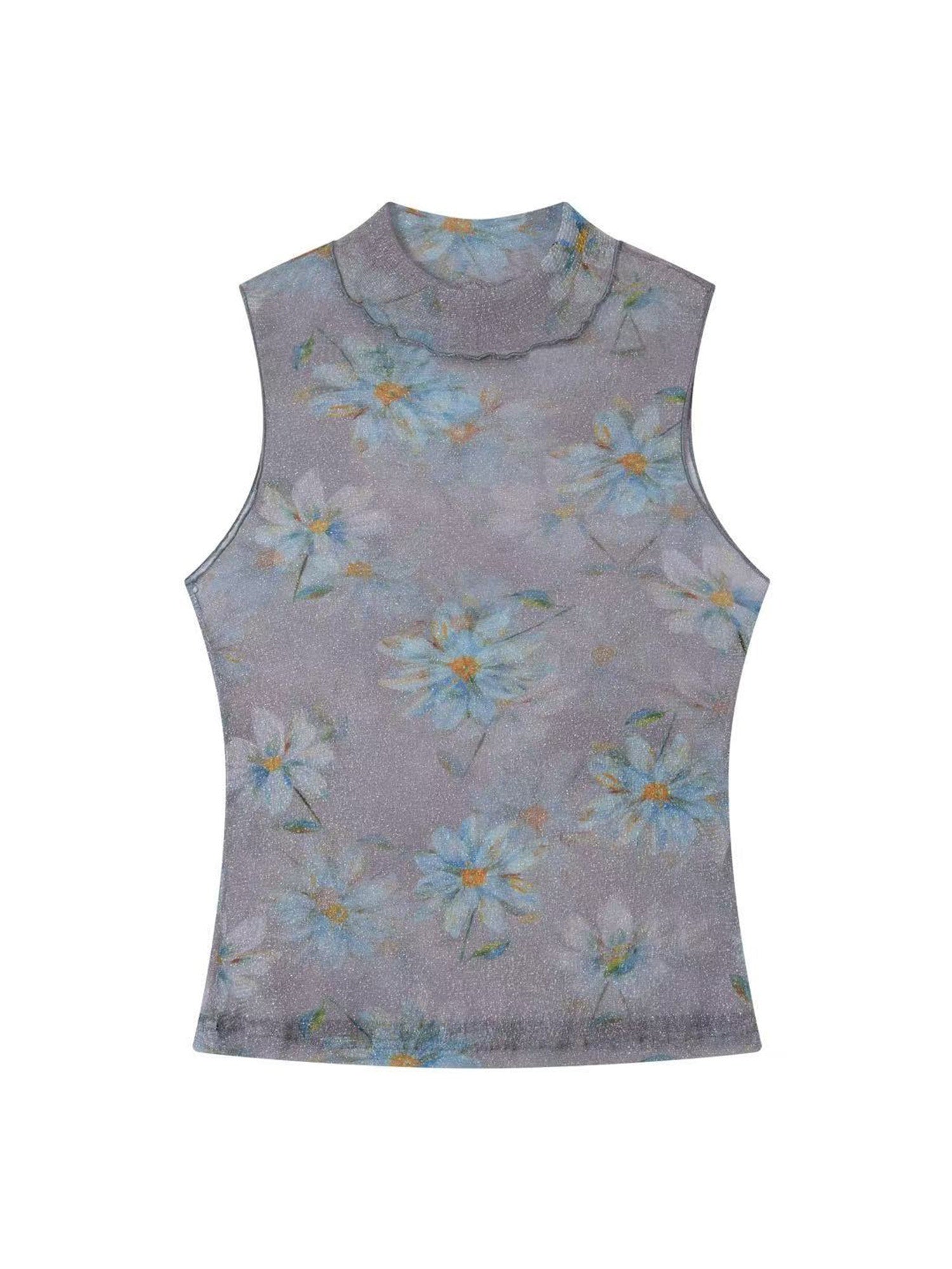 THELIGHT OFFICIAL Floral Mesh Printed Sheer Slim Fit Women's Polyamide Polyester Blend Tank Tops 922928279061