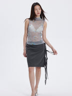 THELIGHT OFFICIAL Floral Mesh Printed Sheer Slim Fit Women's Polyamide Polyester Blend Tank Tops