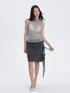 THELIGHT OFFICIAL Floral Mesh Printed Sheer Slim Fit Women's Polyamide Polyester Blend Tank Tops