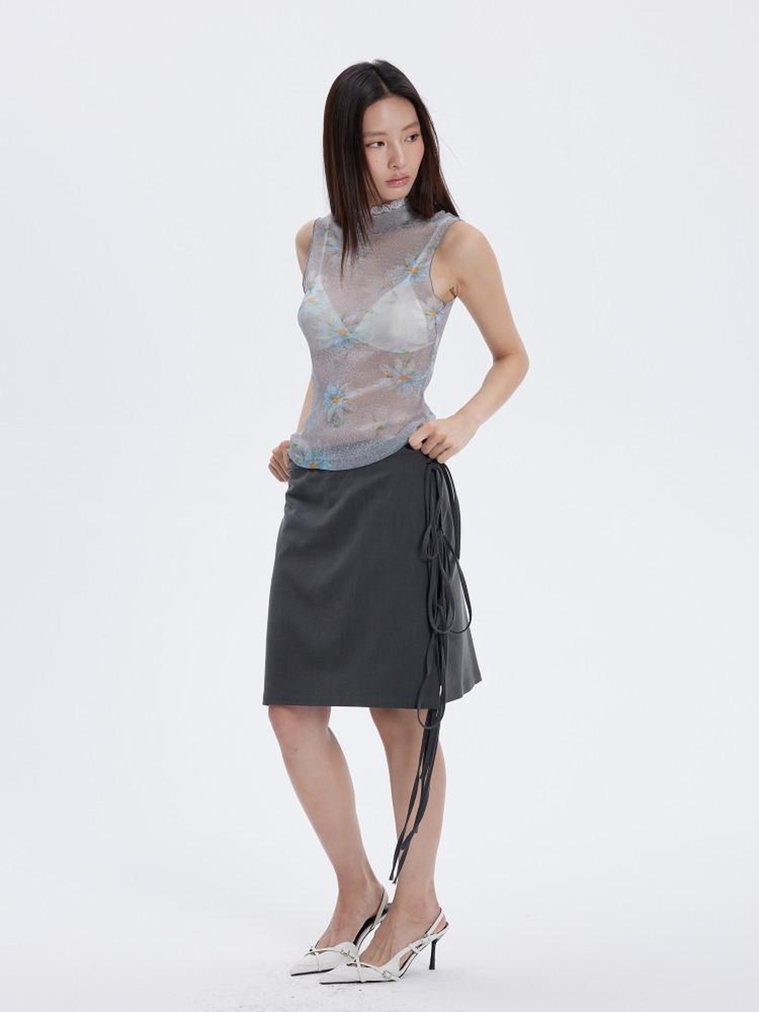 THELIGHT OFFICIAL Floral Mesh Printed Sheer Slim Fit Women's Polyamide Polyester Blend Tank Tops