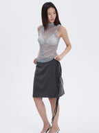 THELIGHT OFFICIAL Floral Mesh Printed Sheer Slim Fit Women's Polyamide Polyester Blend Tank Tops