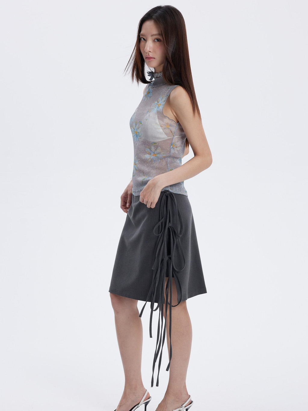 THELIGHT OFFICIAL Floral Mesh Printed Sheer Slim Fit Women's Polyamide Polyester Blend Tank Tops