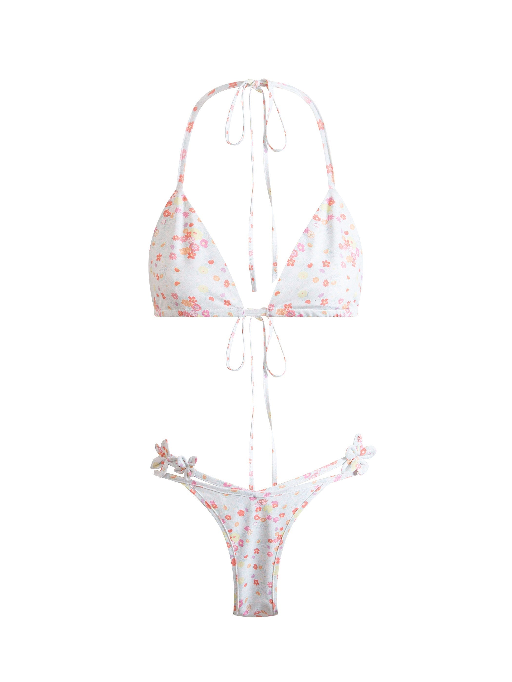THELIGHT OFFICIAL Floral Polka Dot Printed Tie Back Triangle Low Waist Women's Polyester Bikinis 979011067825