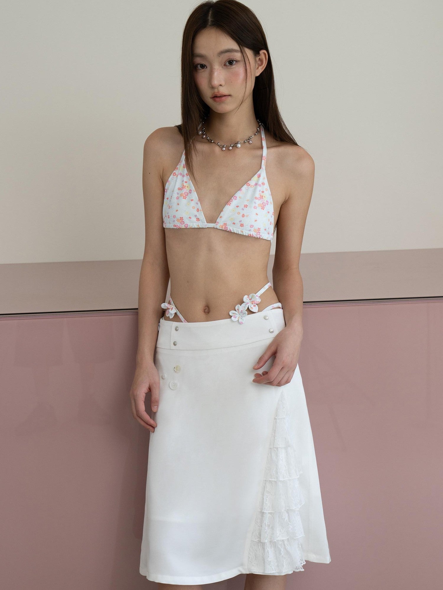 THELIGHT OFFICIAL Floral Polka Dot Printed Tie Back Triangle Low Waist Women's Polyester Bikinis