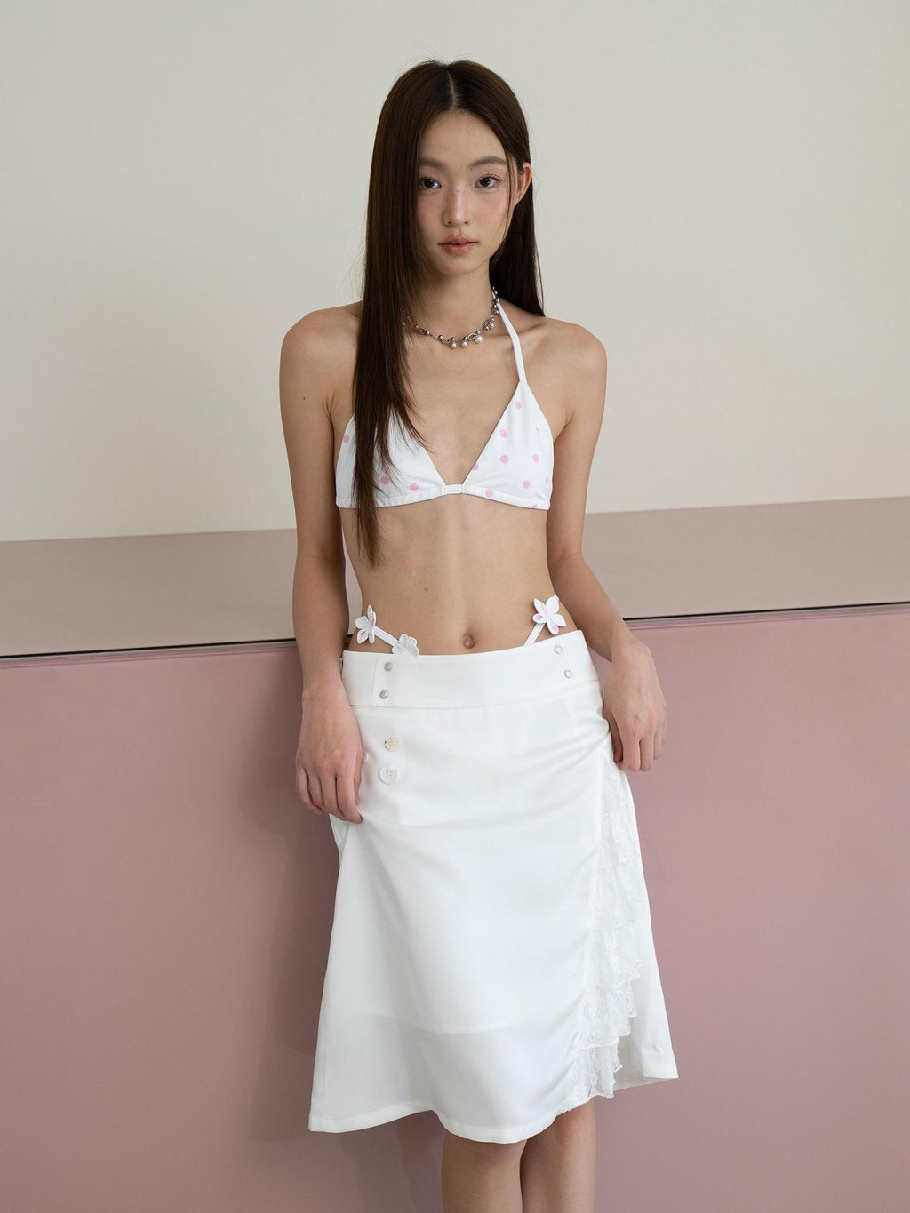 THELIGHT OFFICIAL Floral Polka Dot Printed Tie Back Triangle Low Waist Women's Polyester Bikinis