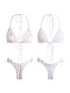 THELIGHT OFFICIAL Floral Polka Dot Printed Tie Back Triangle Low Waist Women's Polyester Bikinis