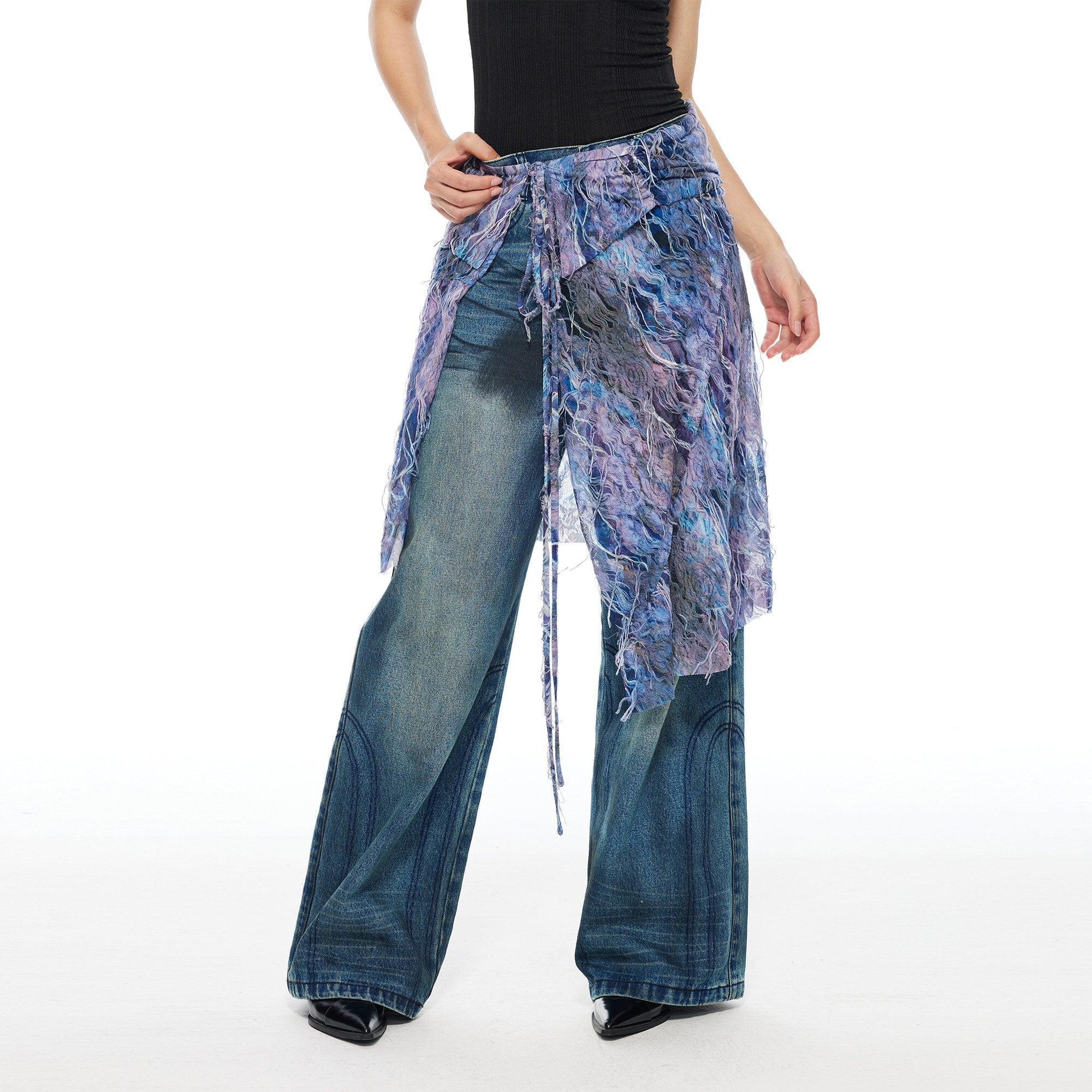 THELIGHT OFFICIAL Floral Tie Apron Layered Asymmetric Women's Viscose Blend Clothing Accessories 798559871654