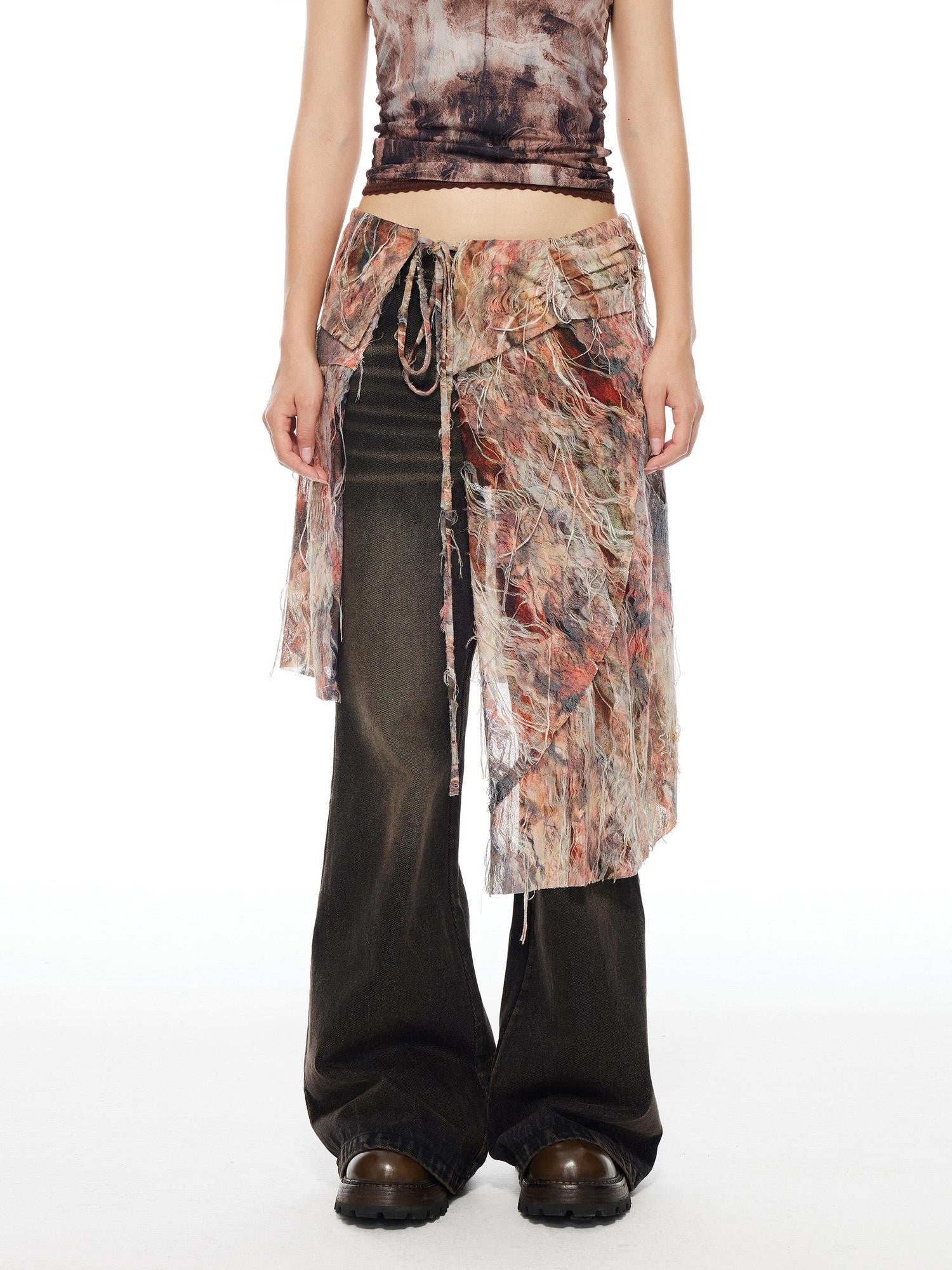 THELIGHT OFFICIAL Floral Tie Apron Layered Asymmetric Women's Viscose Blend Clothing Accessories