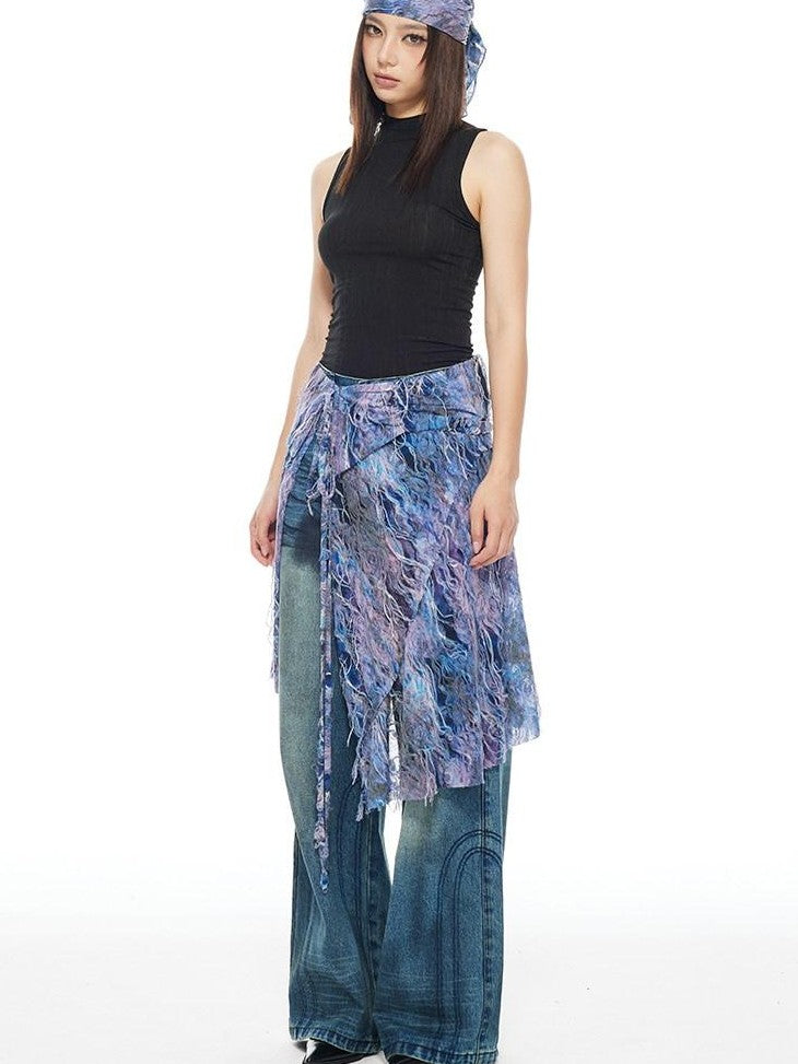 THELIGHT OFFICIAL Floral Tie Apron Layered Asymmetric Women's Viscose Blend Clothing Accessories