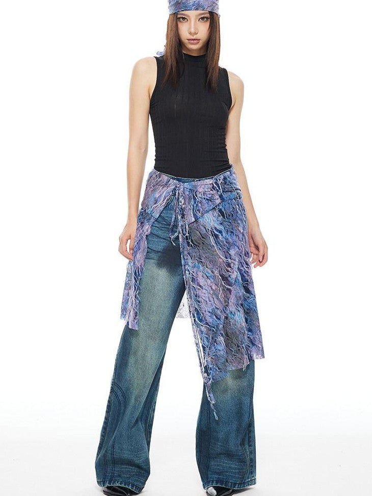 THELIGHT OFFICIAL Floral Tie Apron Layered Asymmetric Women's Viscose Blend Clothing Accessories