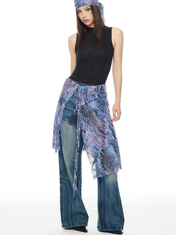 THELIGHT OFFICIAL Floral Tie Apron Layered Asymmetric Women's Viscose Blend Clothing Accessories
