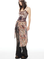THELIGHT OFFICIAL Floral Tie Apron Layered Asymmetric Women's Viscose Blend Clothing Accessories