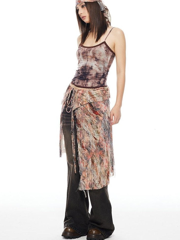 THELIGHT OFFICIAL Floral Tie Apron Layered Asymmetric Women's Viscose Blend Clothing Accessories