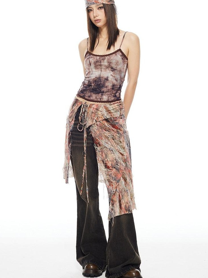 THELIGHT OFFICIAL Floral Tie Apron Layered Asymmetric Women's Viscose Blend Clothing Accessories