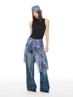 THELIGHT OFFICIAL Floral Tie Apron Layered Asymmetric Women's Viscose Blend Clothing Accessories