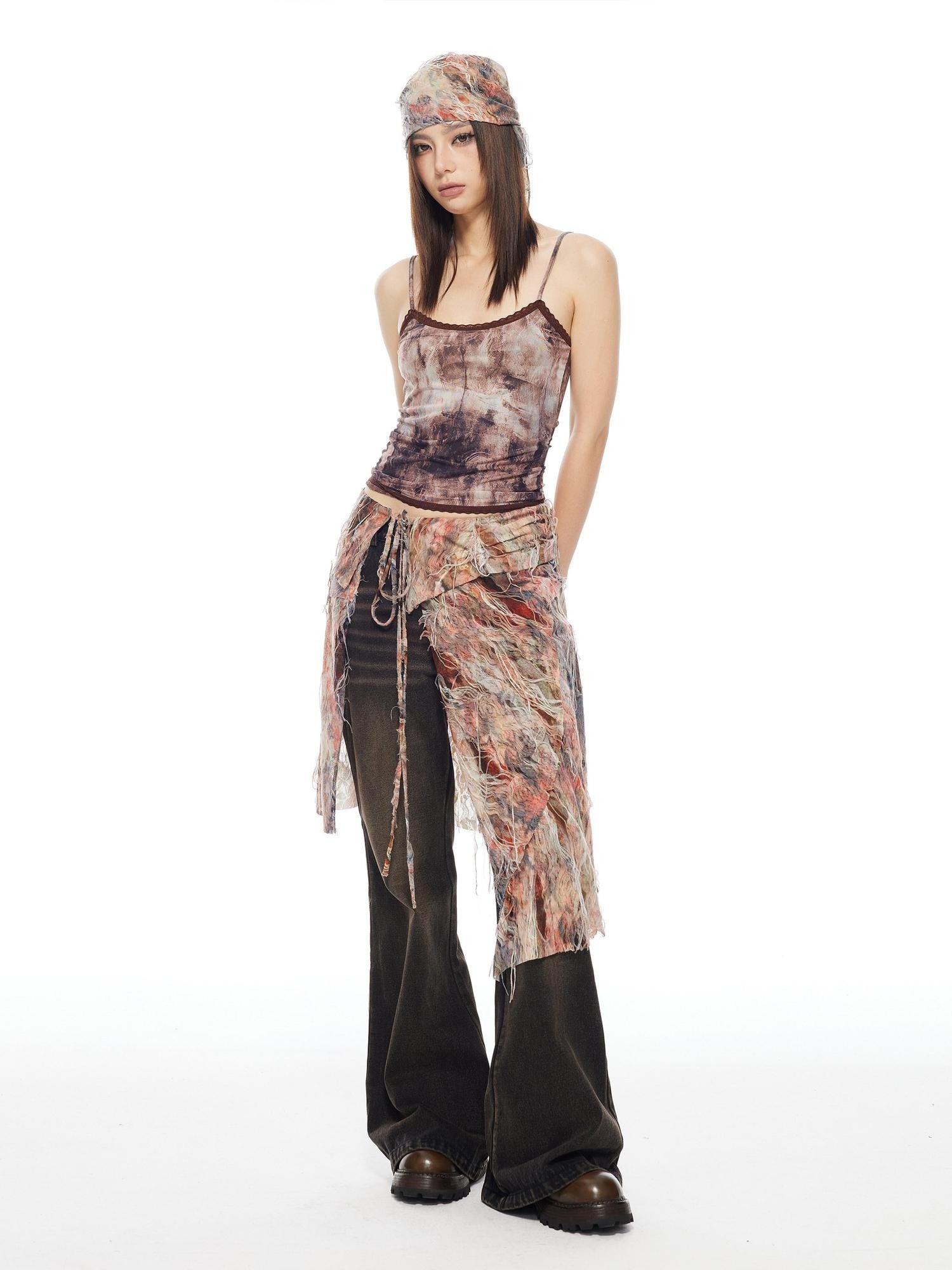 THELIGHT OFFICIAL Floral Tie Apron Layered Asymmetric Women's Viscose Blend Clothing Accessories