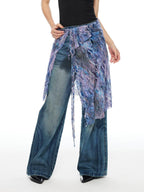THELIGHT OFFICIAL Floral Tie Apron Layered Asymmetric Women's Viscose Blend Clothing Accessories