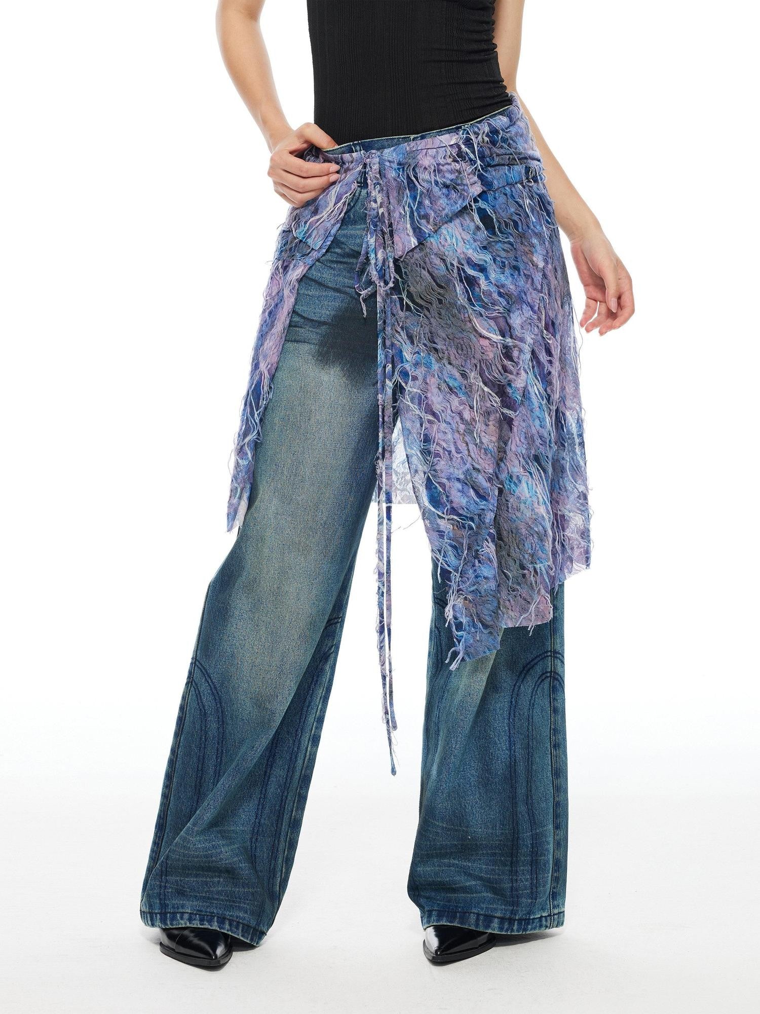 THELIGHT OFFICIAL Floral Tie Apron Layered Asymmetric Women's Viscose Blend Clothing Accessories