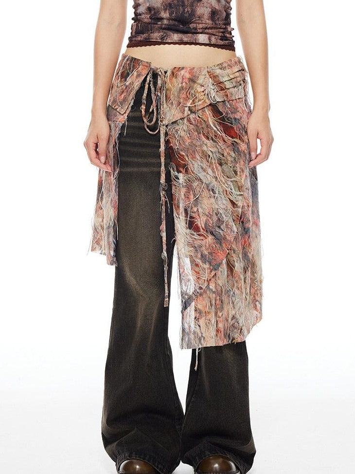 THELIGHT OFFICIAL Floral Tie Apron Layered Asymmetric Women's Viscose Blend Clothing Accessories