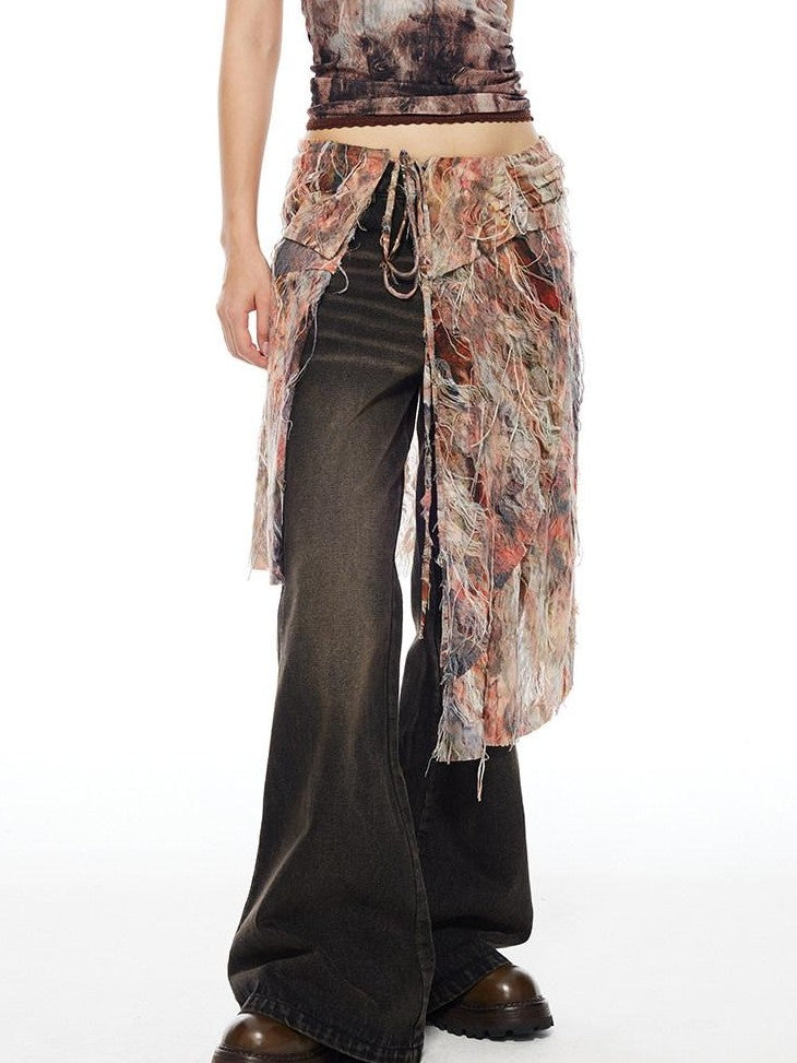 THELIGHT OFFICIAL Floral Tie Apron Layered Asymmetric Women's Viscose Blend Clothing Accessories
