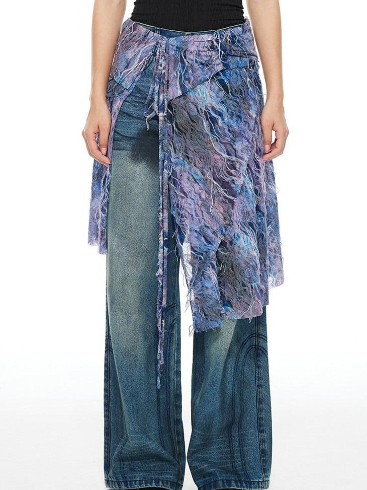 THELIGHT OFFICIAL Floral Tie Apron Layered Asymmetric Women's Viscose Blend Clothing Accessories
