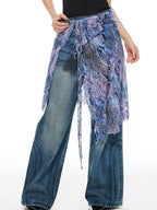 THELIGHT OFFICIAL Floral Tie Apron Layered Asymmetric Women's Viscose Blend Clothing Accessories