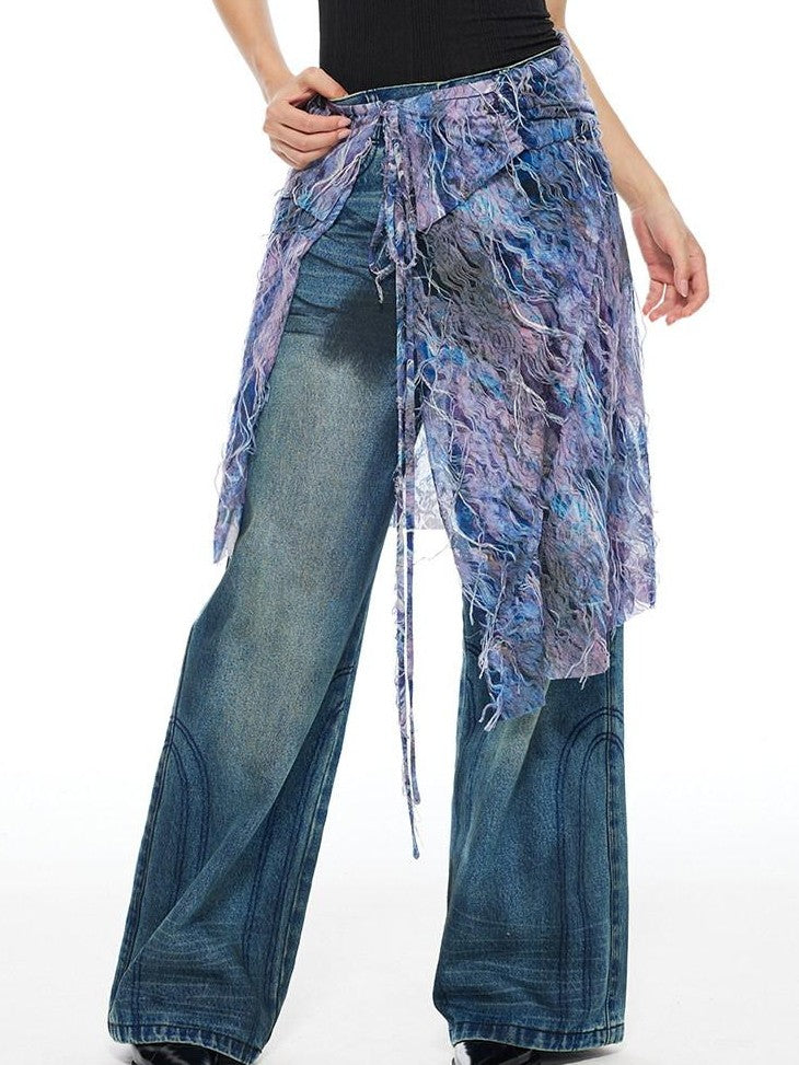 THELIGHT OFFICIAL Floral Tie Apron Layered Asymmetric Women's Viscose Blend Clothing Accessories