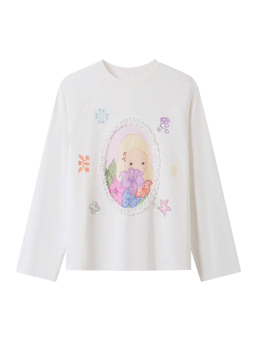 THELIGHT OFFICIAL Girl Portrait Print Rhinestone Women's Modal Cotton Long Sleeve T-shirts 985476686156