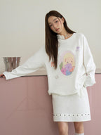 THELIGHT OFFICIAL Girl Portrait Print Rhinestone Women's Modal Cotton Long Sleeve T-shirts