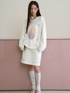 THELIGHT OFFICIAL Girl Portrait Print Rhinestone Women's Modal Cotton Long Sleeve T-shirts