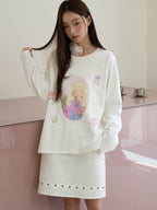 THELIGHT OFFICIAL Girl Portrait Print Rhinestone Women's Modal Cotton Long Sleeve T-shirts