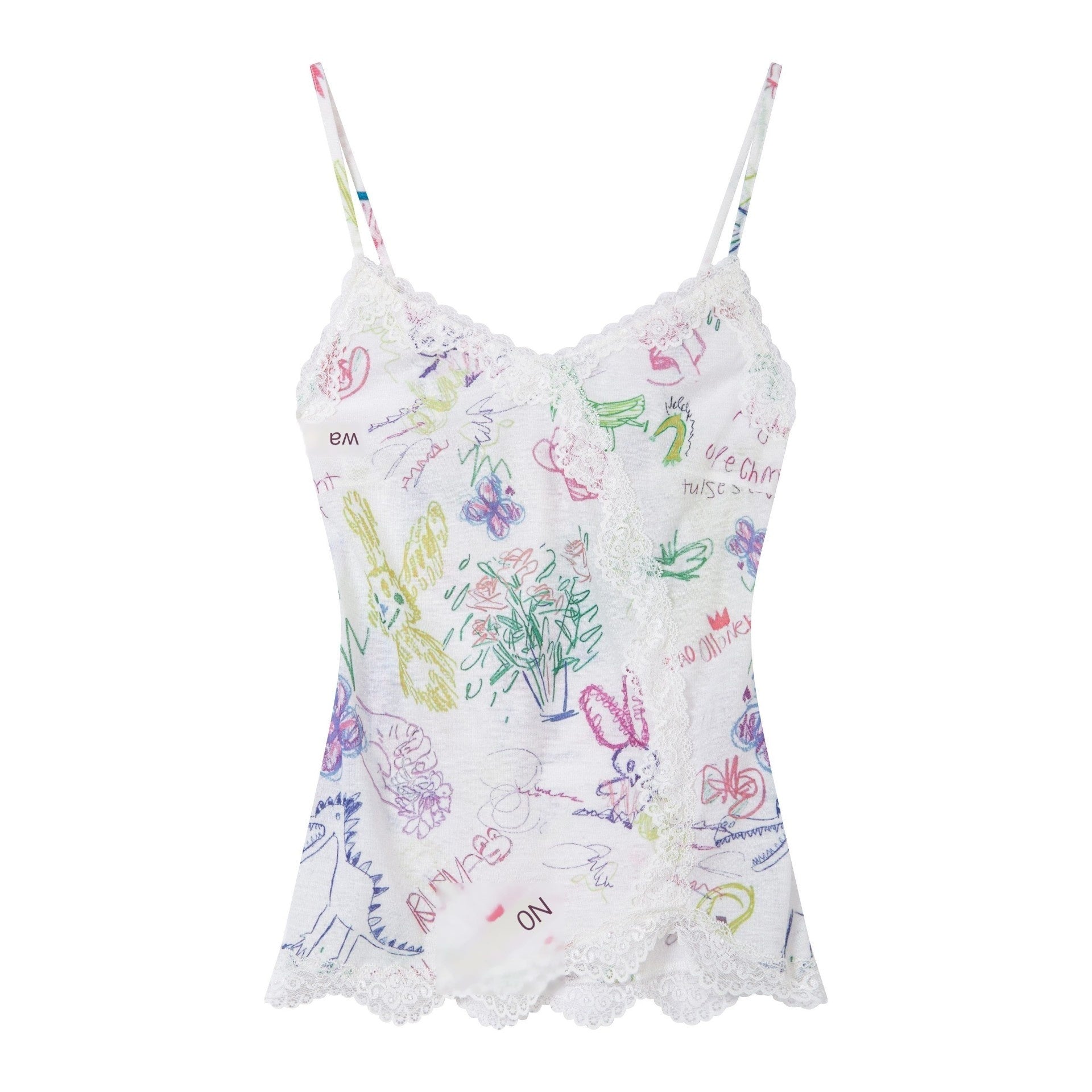 THELIGHT OFFICIAL Graffiti Floral Print Lace Cropped Slim Women's Recycled Viscose Camisoles 918595743269
