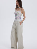 THELIGHT OFFICIAL Graffiti Floral Print Lace Cropped Slim Women's Recycled Viscose Camisoles