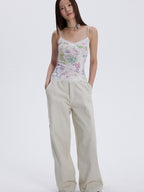 THELIGHT OFFICIAL Graffiti Floral Print Lace Cropped Slim Women's Recycled Viscose Camisoles