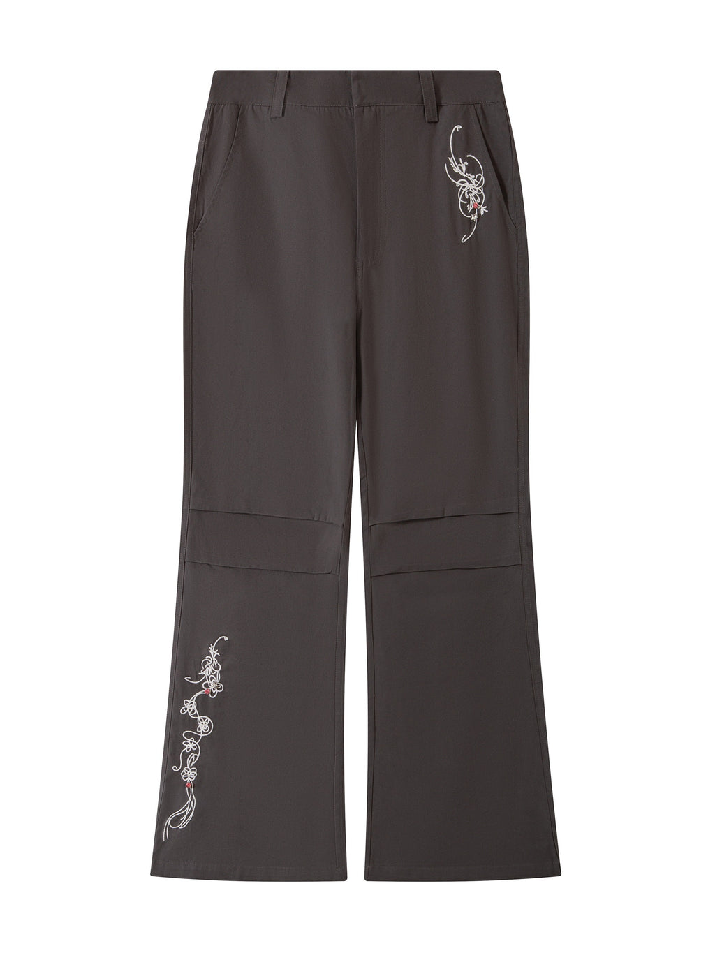 THELIGHT OFFICIAL Gray 3d Embroidery Rhinestone Women's Cotton Lyocell Blend Flare Pants 967216616635
