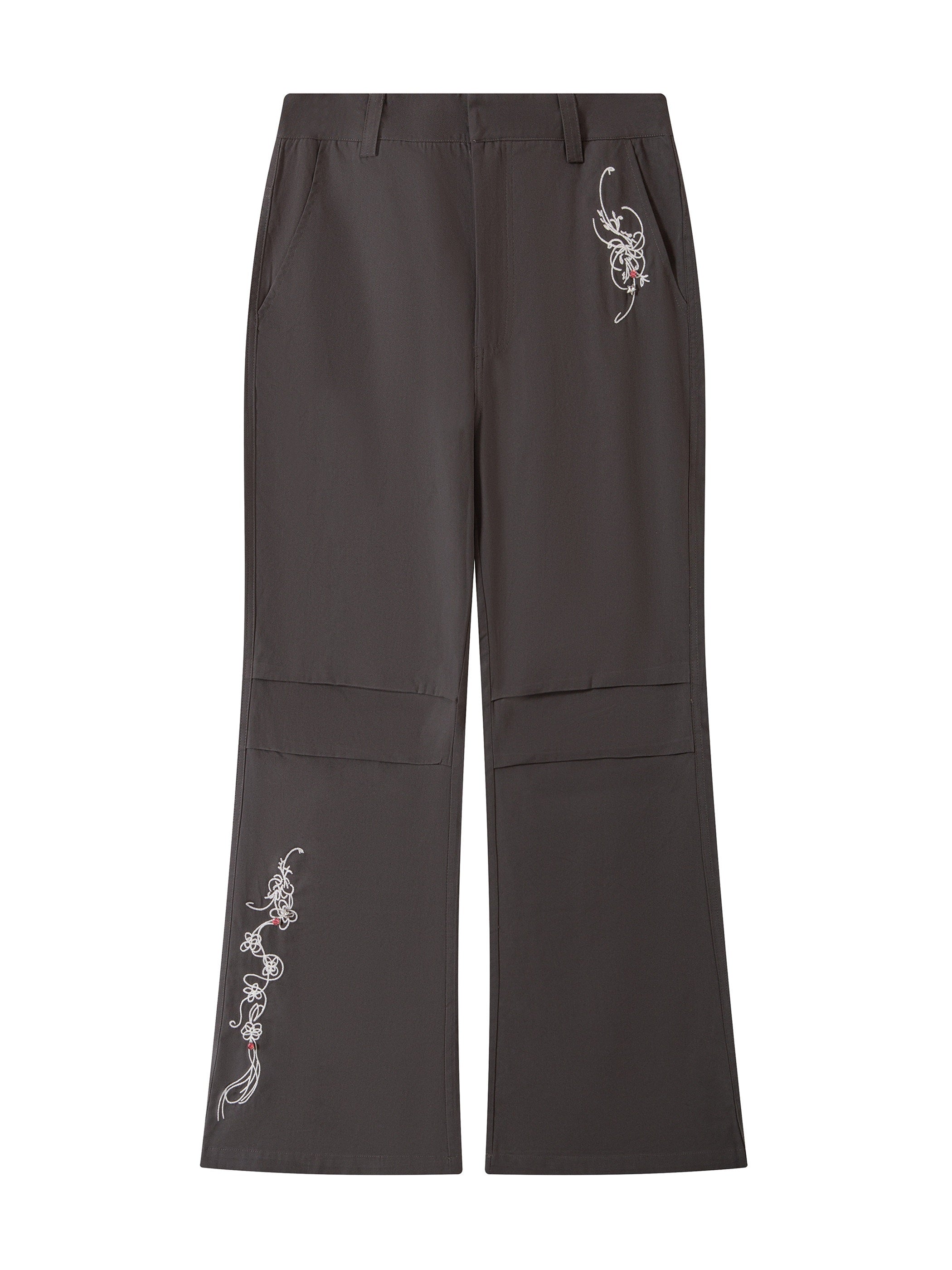 THELIGHT OFFICIAL Gray 3d Embroidery Rhinestone Women's Cotton Lyocell Blend Flare Pants 967216616635