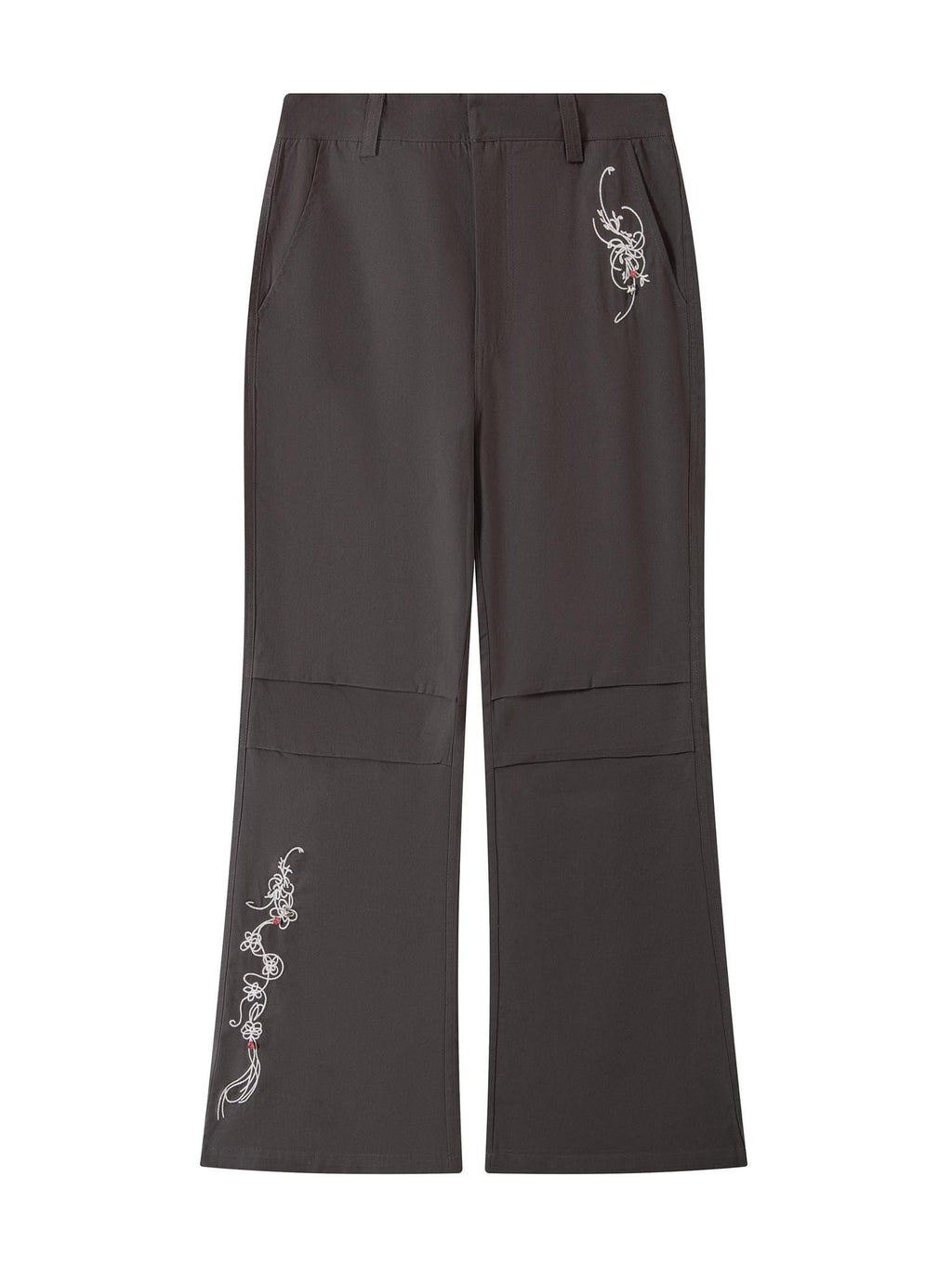 THELIGHT OFFICIAL Gray 3d Embroidery Rhinestone Women's Cotton Lyocell Blend Flare Pants
