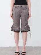 THELIGHT OFFICIAL Gray Lace Ruffle Patchwork Flared Hem Women's Polyester Short Trousers