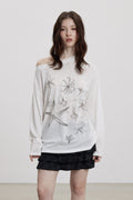 THELIGHT OFFICIAL Handpainted Starfish Print Asymmetric Women's Lyocell Blend Long Sleeve T-shirts 899554578156