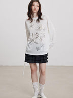 THELIGHT OFFICIAL Handpainted Starfish Print Asymmetric Women's Lyocell Blend Long Sleeve T-shirts