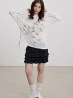 THELIGHT OFFICIAL Handpainted Starfish Print Asymmetric Women's Lyocell Blend Long Sleeve T-shirts